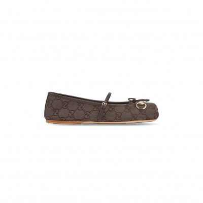 GUCCI HORSEBIT CANVAS BUCKLE SQUARE-TOE FLAT SHOES 814321